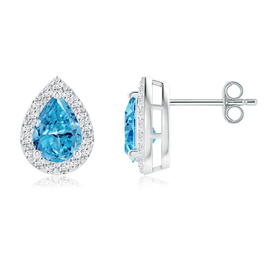 7x5mm Labgrown Pear-Shaped Lab-Grown Fancy Intense Blue Diamond Halo Stud Earrings in P950 Platinum 