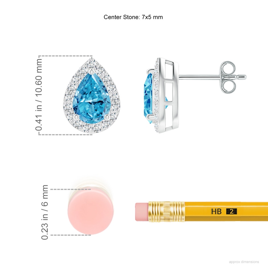 7x5mm Labgrown Pear-Shaped Lab-Grown Fancy Intense Blue Diamond Halo Stud Earrings in P950 Platinum ruler
