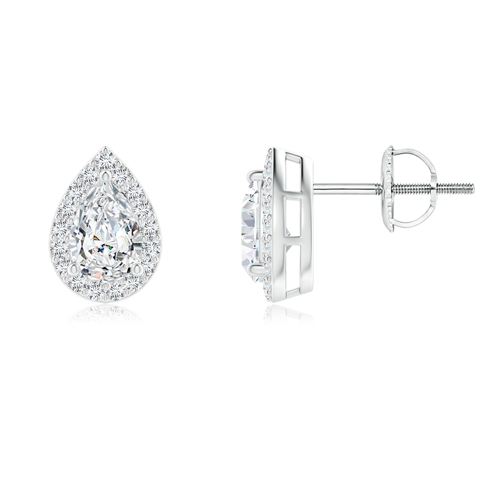 6x4mm FGVS Lab-Grown Pear-Shaped Diamond Halo Stud Earrings in White Gold