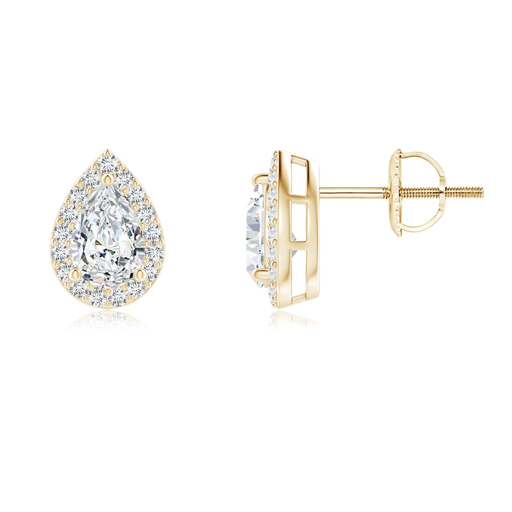 6x4mm FGVS Lab-Grown Pear-Shaped Diamond Halo Stud Earrings in Yellow Gold
