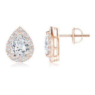 7.7x5.7mm FGVS Lab-Grown Pear-Shaped Diamond Halo Stud Earrings in Rose Gold