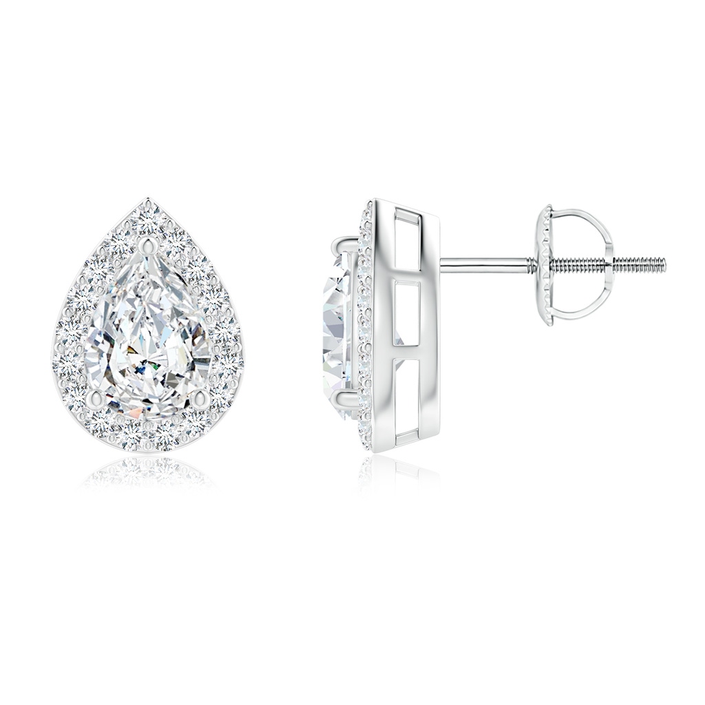 7x5mm FGVS Lab-Grown Pear-Shaped Diamond Halo Stud Earrings in White Gold