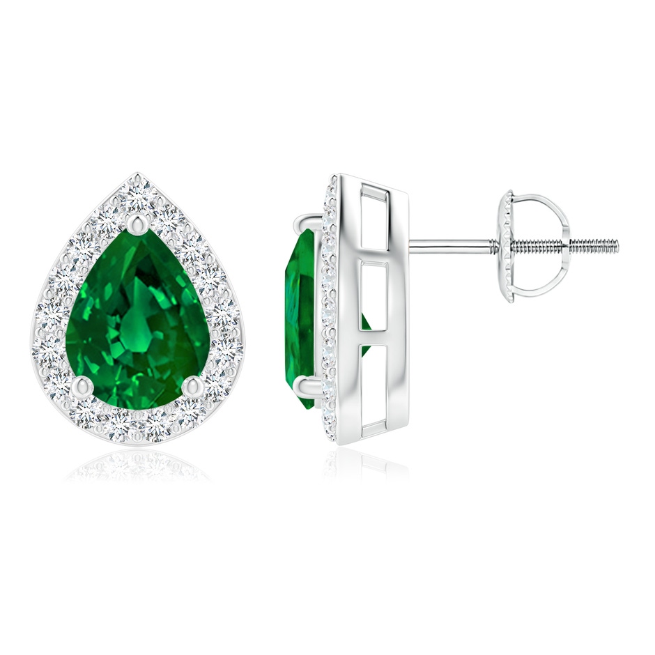 8x6mm Labgrown Lab-Grown Pear-Shaped Emerald Halo Stud Earrings in P950 Platinum 