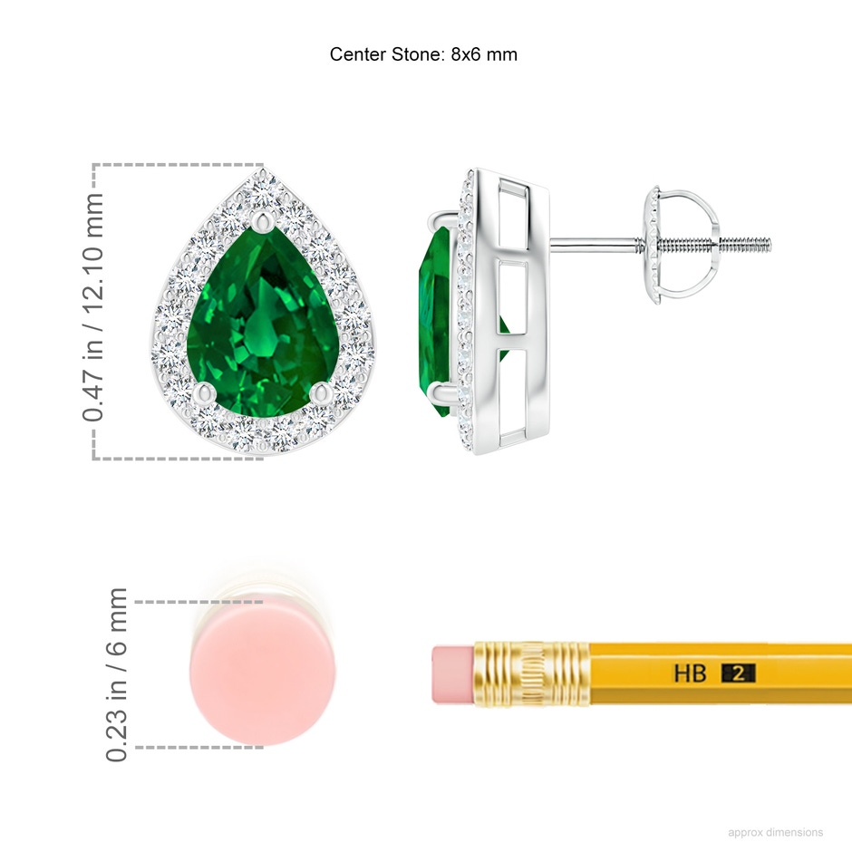 8x6mm Labgrown Lab-Grown Pear-Shaped Emerald Halo Stud Earrings in P950 Platinum ruler