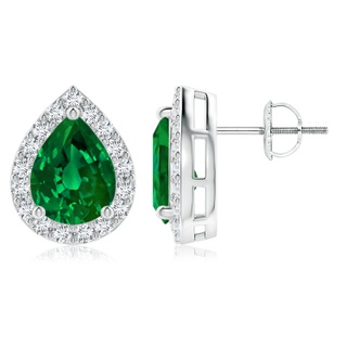 9x7mm Labgrown Lab-Grown Pear-Shaped Emerald Halo Stud Earrings in P950 Platinum