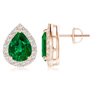 9x7mm Labgrown Lab-Grown Pear-Shaped Emerald Halo Stud Earrings in Rose Gold