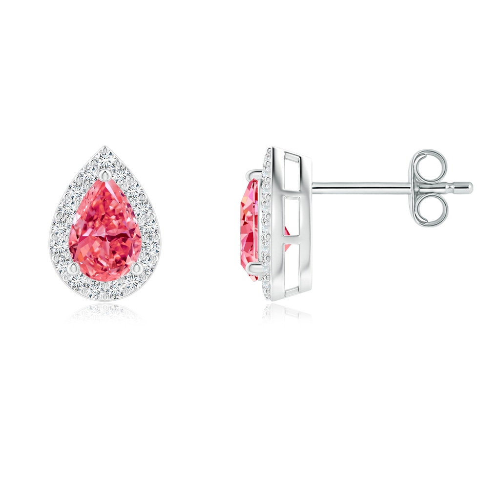 6x4mm Labgrown Pear-Shaped Lab-Grown Fancy Intense Pink Diamond Halo Stud Earrings in P950 Platinum