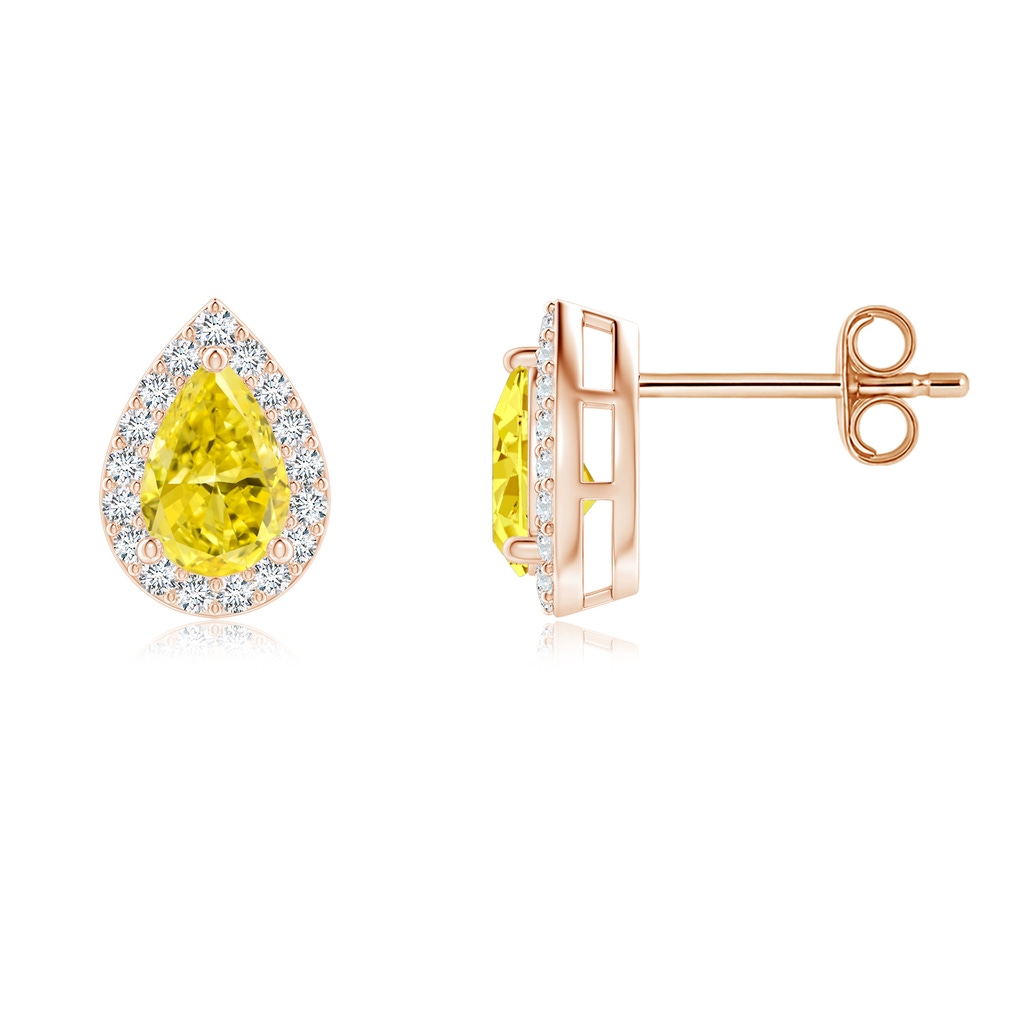 6x4mm Labgrown Pear-Shaped Lab-Grown Fancy Intense Yellow Diamond Halo Stud Earrings in Rose Gold