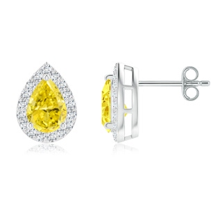 7x5mm Labgrown Pear-Shaped Lab-Grown Fancy Intense Yellow Diamond Halo Stud Earrings in White Gold