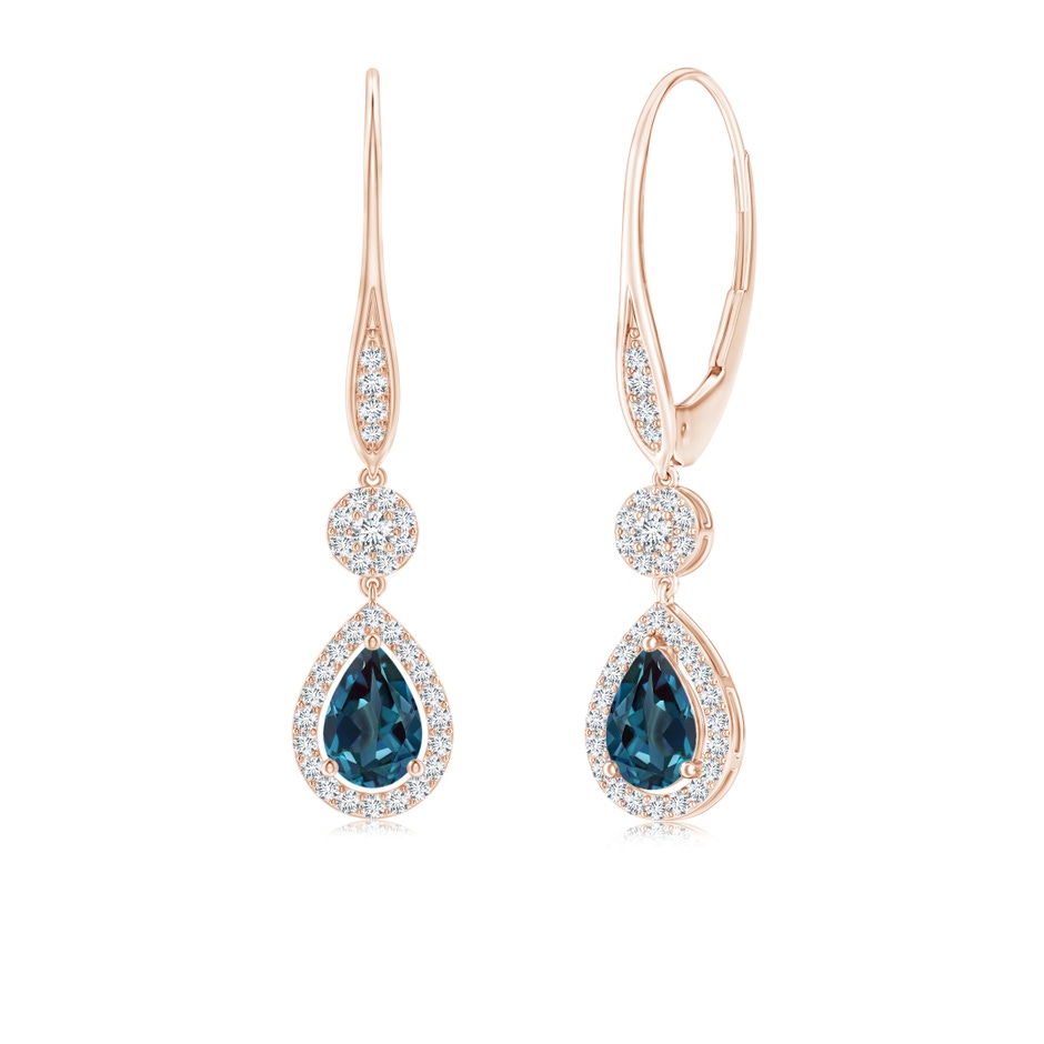 6x4mm Labgrown Pear Lab-Grown Alexandrite and Round Diamond Halo Leverback Earrings in Rose Gold 