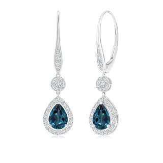 7x5mm Labgrown Pear Lab-Grown Alexandrite and Round Diamond Halo Leverback Earrings in White Gold