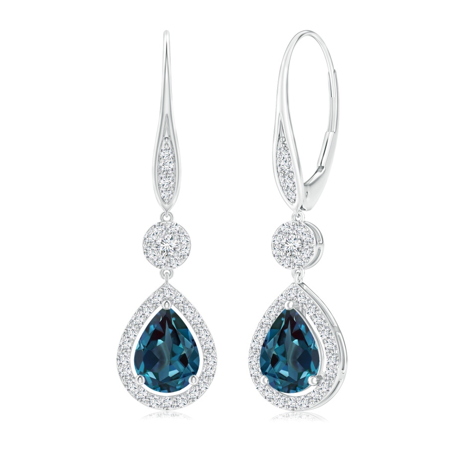8x6mm Labgrown Pear Lab-Grown Alexandrite and Round Diamond Halo Leverback Earrings in White Gold 