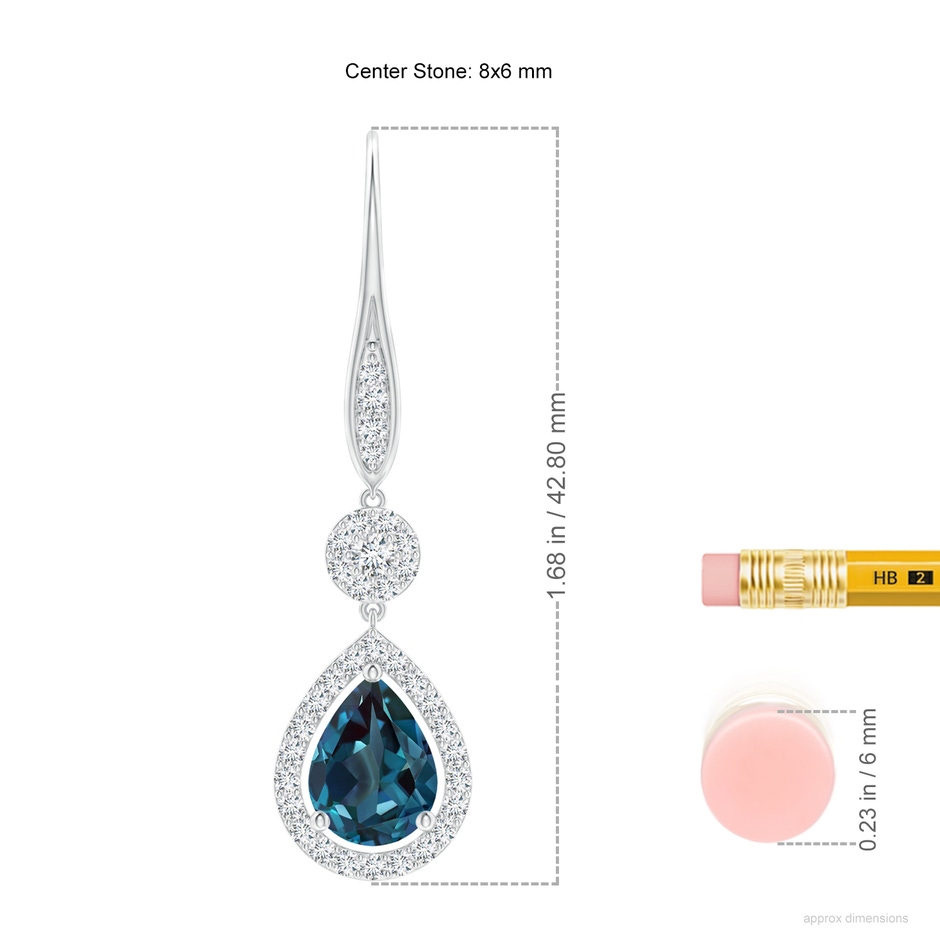 8x6mm Labgrown Pear Lab-Grown Alexandrite and Round Diamond Halo Leverback Earrings in White Gold ruler