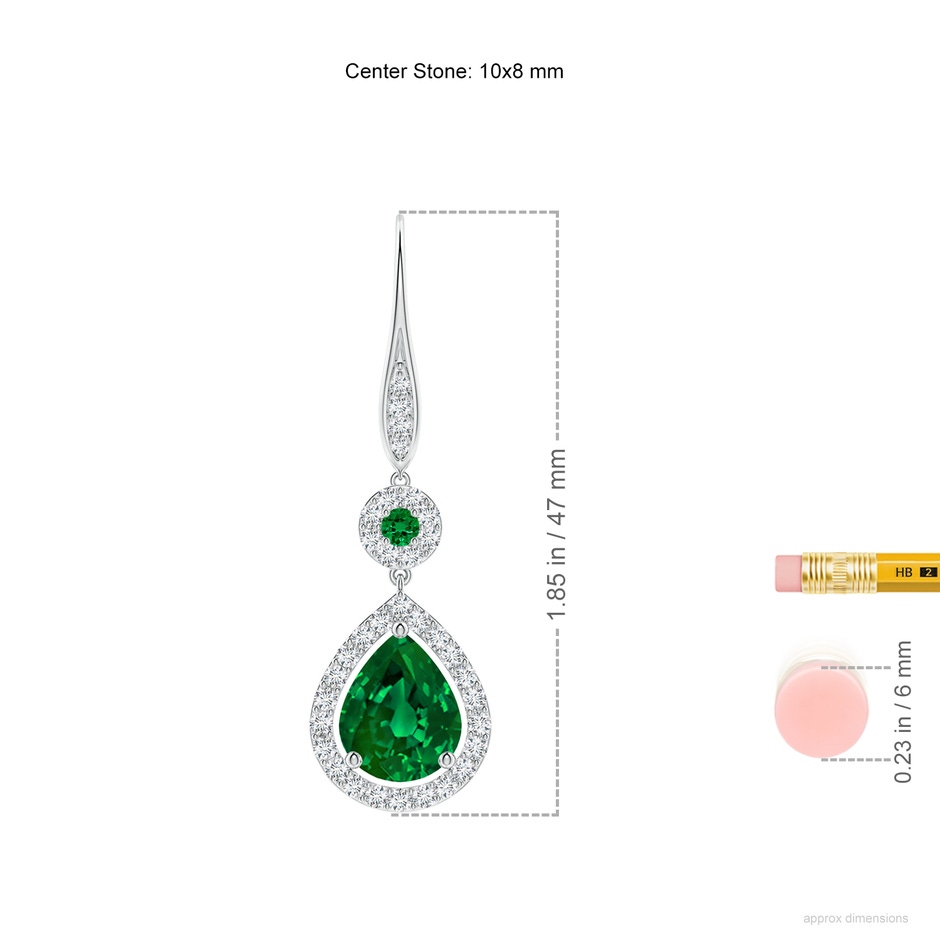 10x8mm Labgrown Lab-Grown Round and Pear Emerald Halo Leverback Earrings in White Gold ruler
