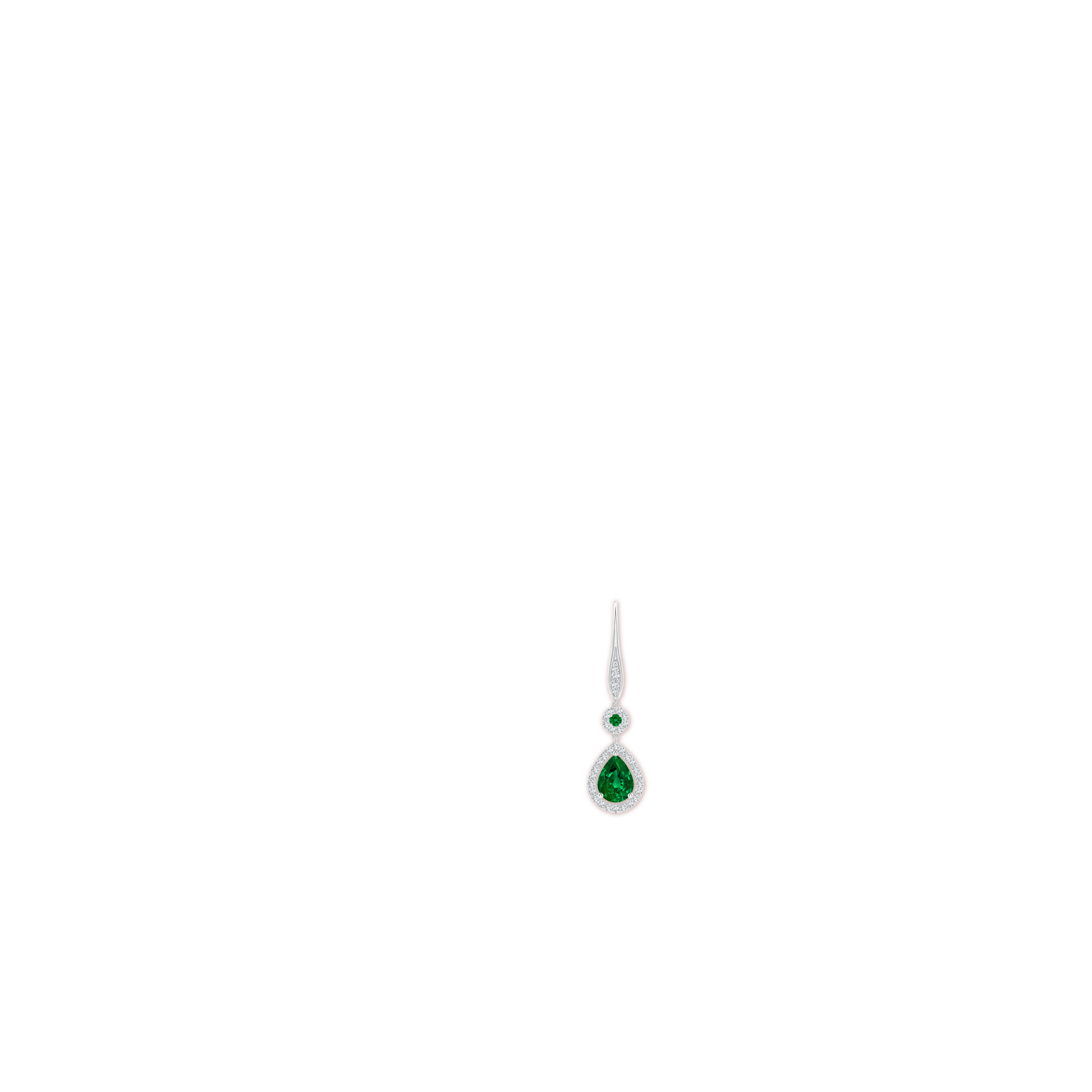 8x6mm Labgrown Lab-Grown Round and Pear Emerald Halo Leverback Earrings in White Gold - body_ear