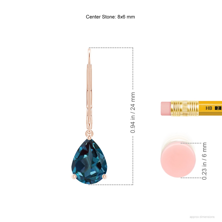 8x6mm Labgrown Solitaire Pear-Shaped Lab-Grown Alexandrite Leverback Earrings in 18K Rose Gold ruler