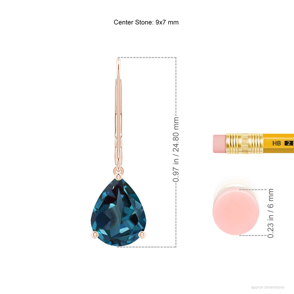 9x7mm Labgrown Solitaire Pear-Shaped Lab-Grown Alexandrite Leverback Earrings in 18K Rose Gold ruler