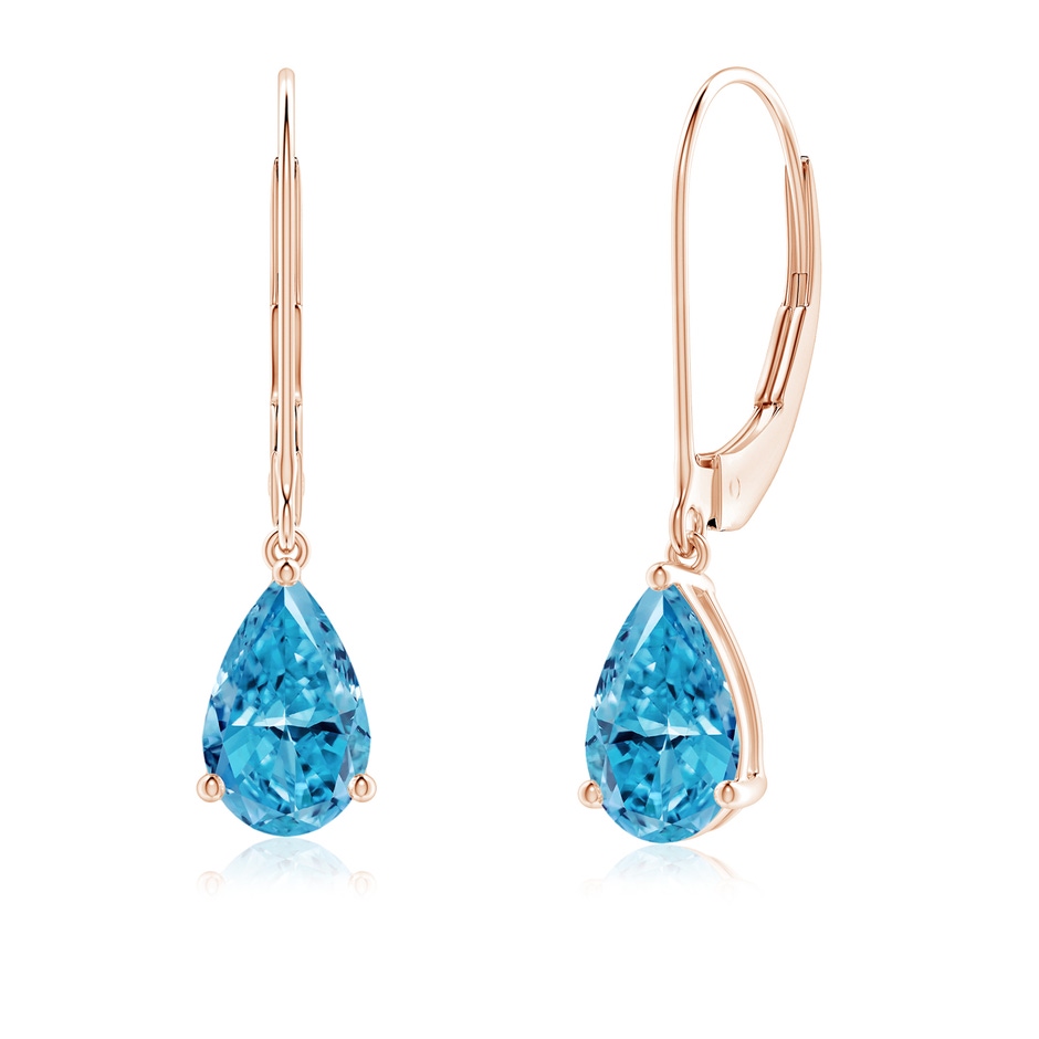 8x5mm Labgrown Solitaire Pear-Shaped Lab-Grown Fancy Intense Blue Diamond Leverback Earrings in Rose Gold 