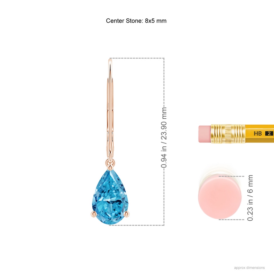 8x5mm Labgrown Solitaire Pear-Shaped Lab-Grown Fancy Intense Blue Diamond Leverback Earrings in Rose Gold ruler