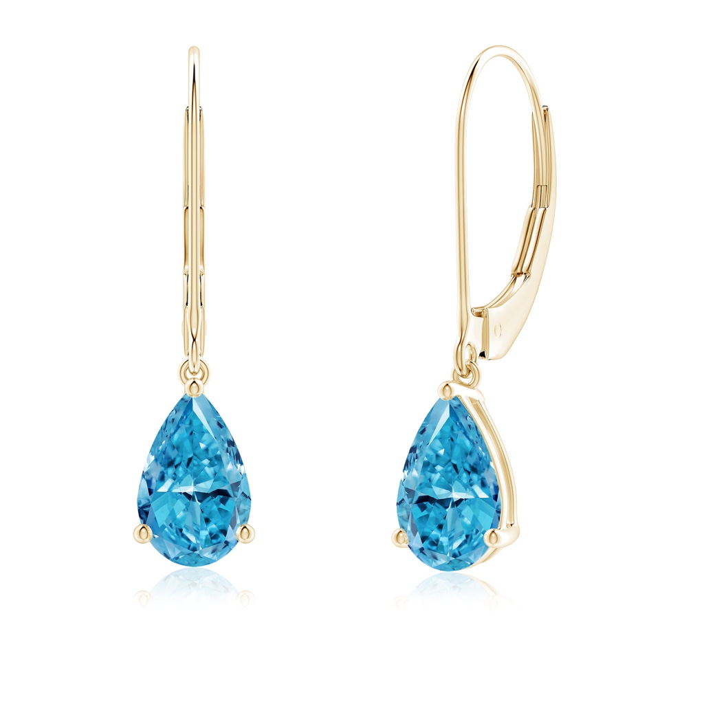 8x5mm Labgrown Solitaire Pear-Shaped Lab-Grown Fancy Intense Blue Diamond Leverback Earrings in Yellow Gold