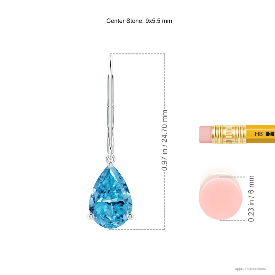 9x5.5mm Labgrown Solitaire Pear-Shaped Lab-Grown Fancy Intense Blue Diamond Leverback Earrings in P950 Platinum ruler