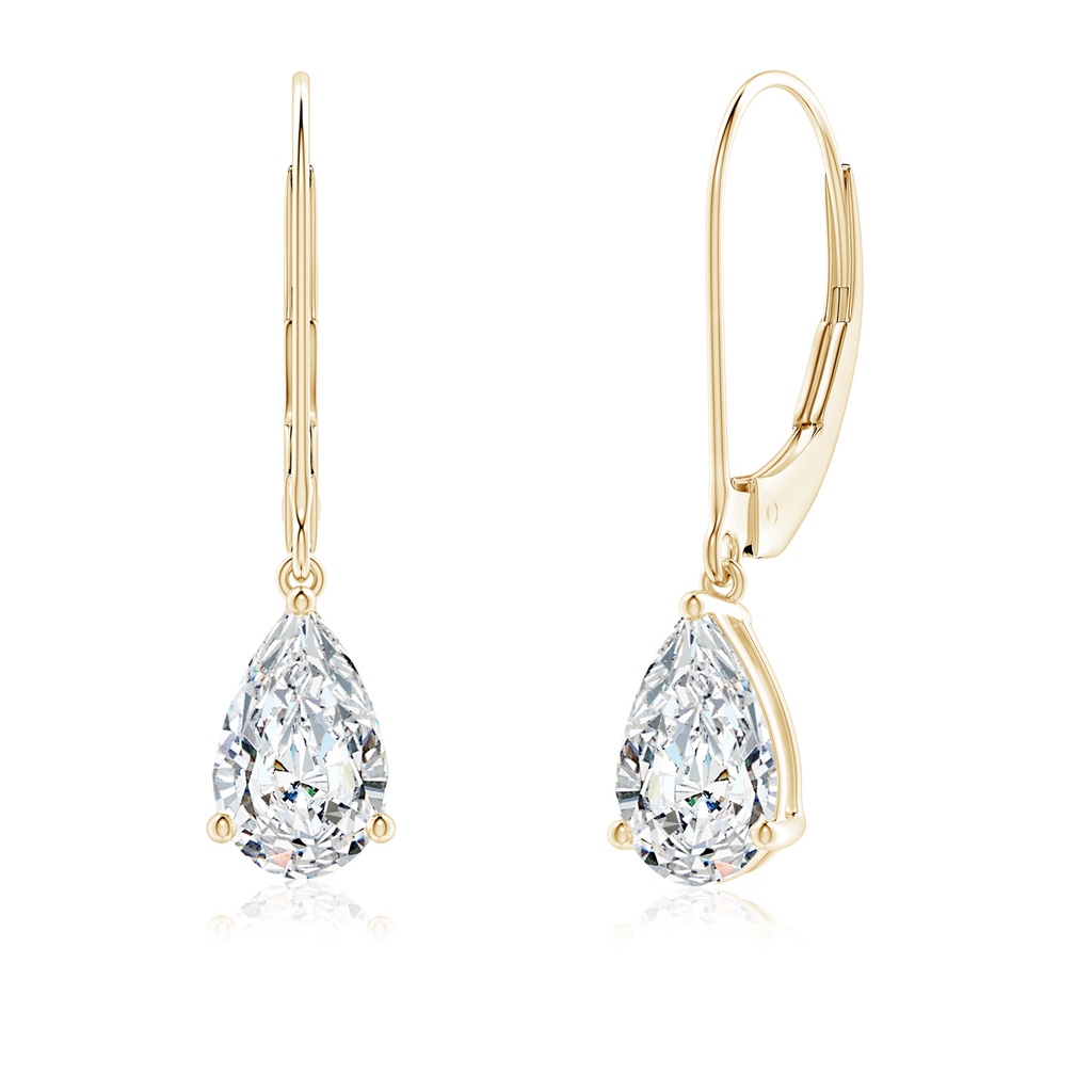 8x5mm FGVS Lab-Grown Solitaire Pear-Shaped Diamond Leverback Earrings in Yellow Gold