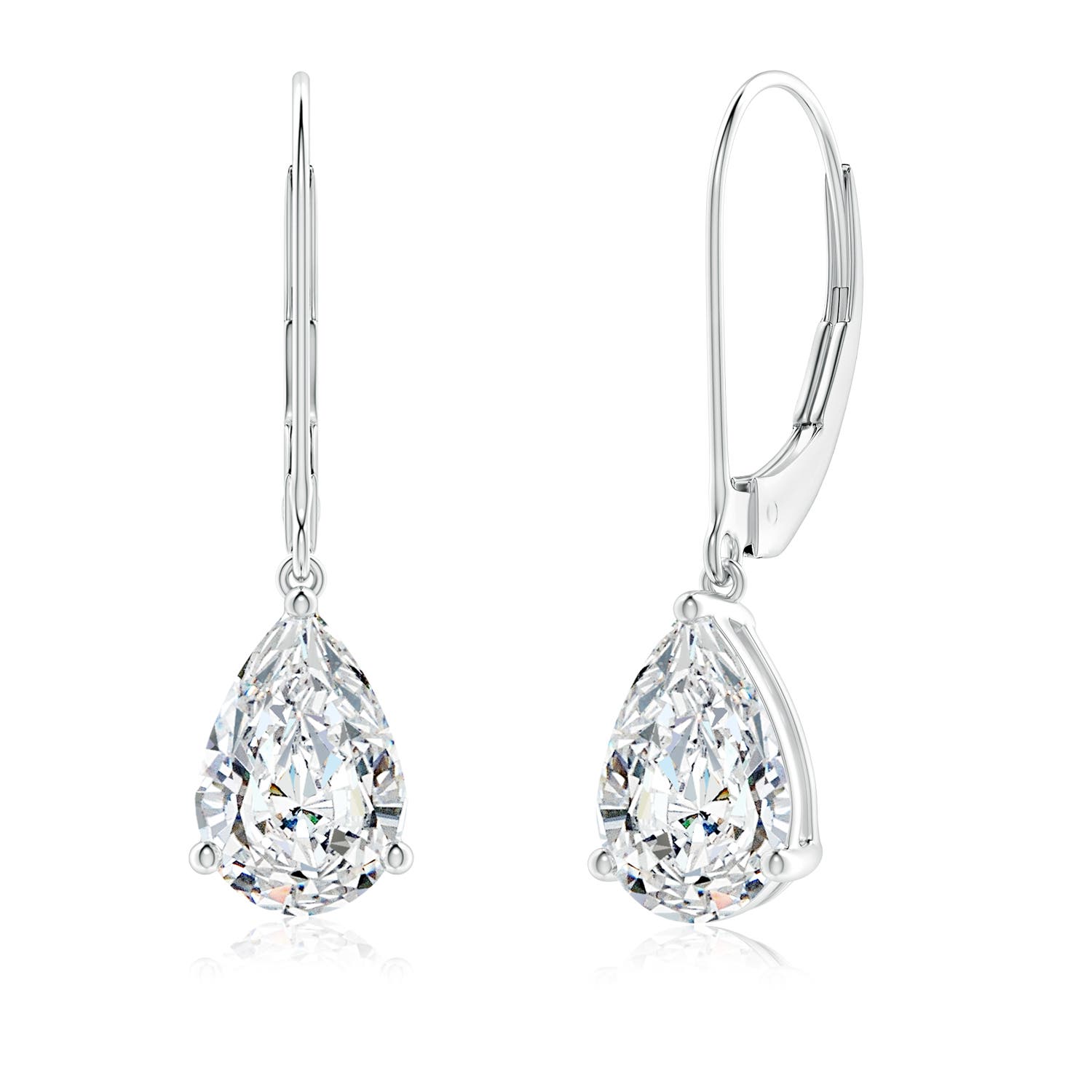 9x5.5mm FGVS Lab-Grown Solitaire Pear-Shaped Diamond Leverback Earrings in 18K White Gold