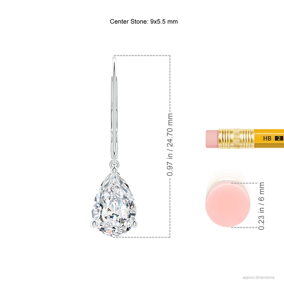 9x5.5mm FGVS Lab-Grown Solitaire Pear-Shaped Diamond Leverback Earrings in White Gold ruler