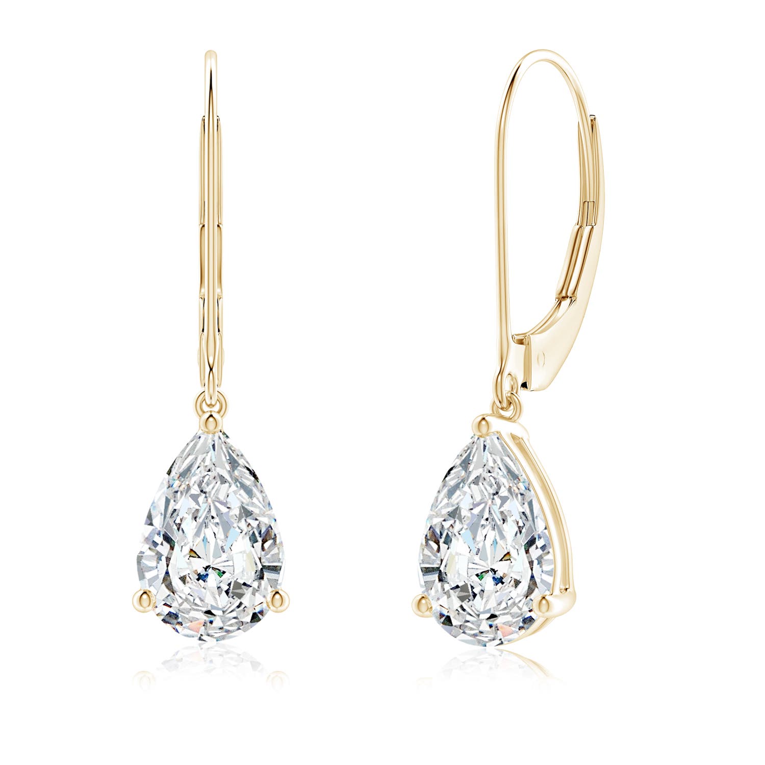 9x5.5mm FGVS Lab-Grown Solitaire Pear-Shaped Diamond Leverback Earrings in Yellow Gold