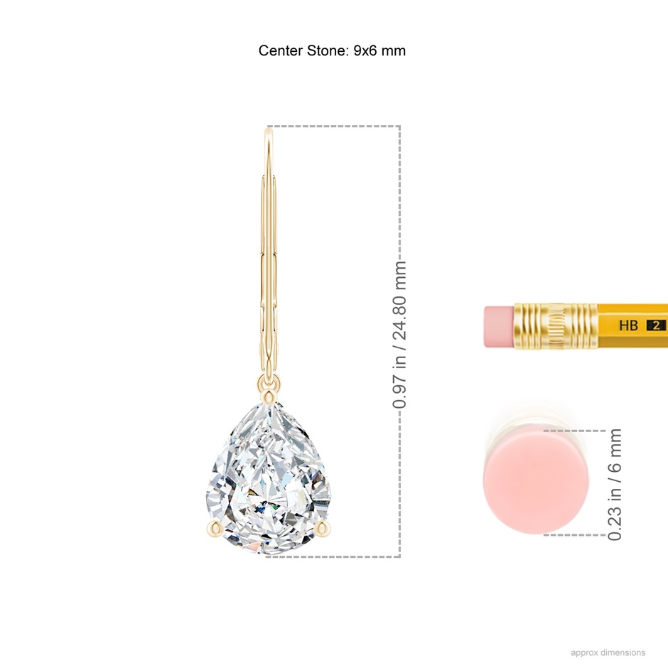 9x6mm FGVS Lab-Grown Solitaire Pear-Shaped Diamond Leverback Earrings in 18K Yellow Gold ruler