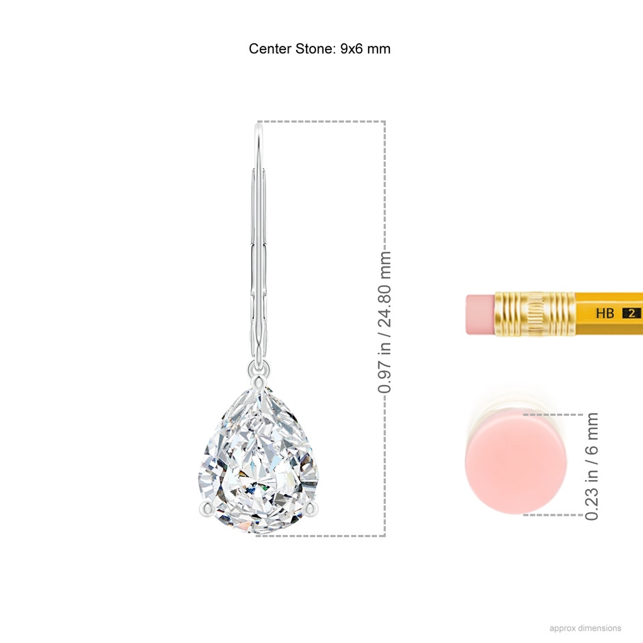 9x6mm FGVS Lab-Grown Solitaire Pear-Shaped Diamond Leverback Earrings in White Gold ruler