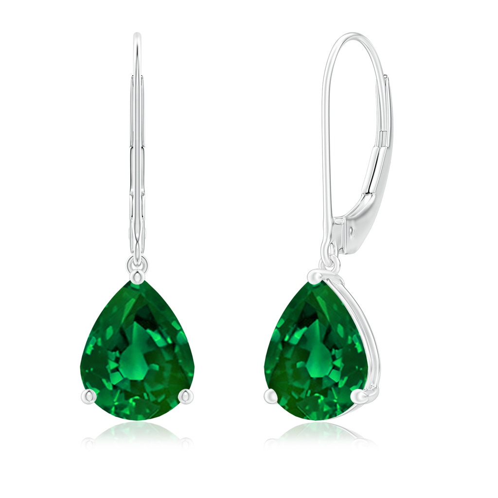 9x7mm Labgrown Lab-Grown Solitaire Pear-Shaped Emerald Leverback Earrings in White Gold 