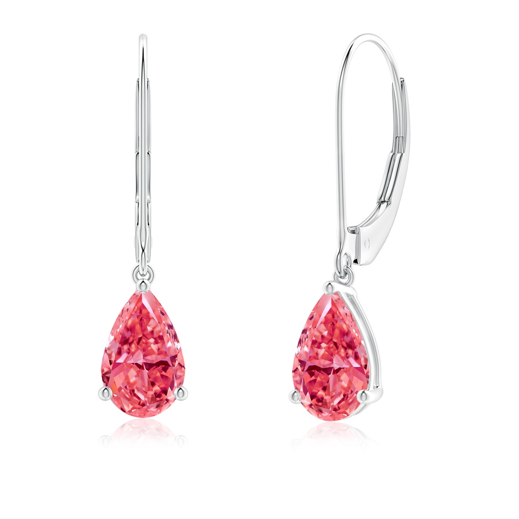 8x5mm Labgrown Solitaire Pear-Shaped Lab-Grown Fancy Intense Pink Diamond Leverback Earrings in P950 Platinum