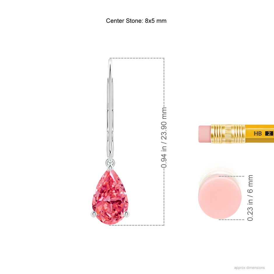 8x5mm Labgrown Solitaire Pear-Shaped Lab-Grown Fancy Intense Pink Diamond Leverback Earrings in P950 Platinum ruler