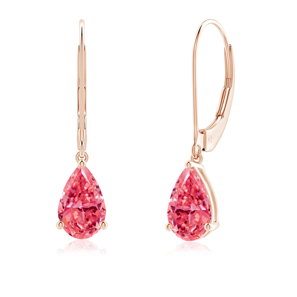 8x5mm Labgrown Solitaire Pear-Shaped Lab-Grown Fancy Intense Pink Diamond Leverback Earrings in Rose Gold