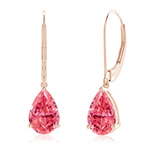 9x5.5mm Labgrown Solitaire Pear-Shaped Lab-Grown Fancy Intense Pink Diamond Leverback Earrings in Rose Gold