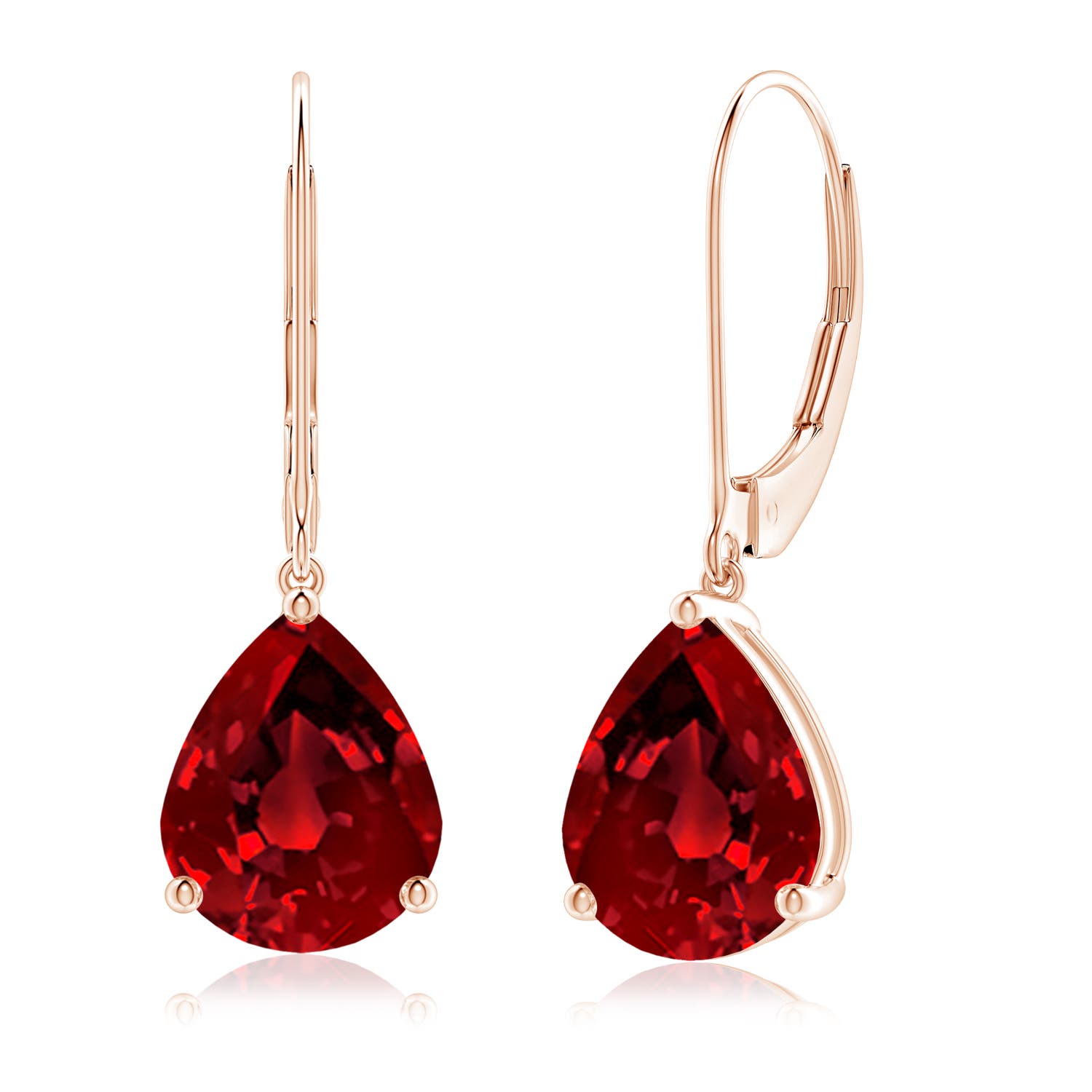 10x8mm Labgrown Lab-Grown Solitaire Pear-Shaped Ruby Leverback Earrings in 18K Rose Gold