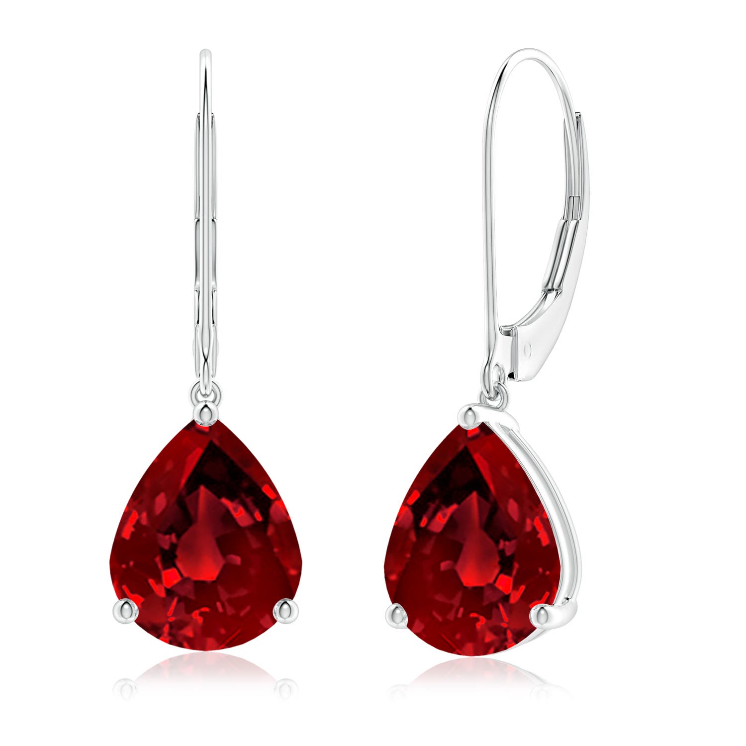 10x8mm Labgrown Lab-Grown Solitaire Pear-Shaped Ruby Leverback Earrings in 18CT White Gold