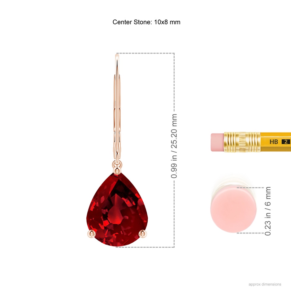 10x8mm Labgrown Lab-Grown Solitaire Pear-Shaped Ruby Leverback Earrings in Rose Gold ruler