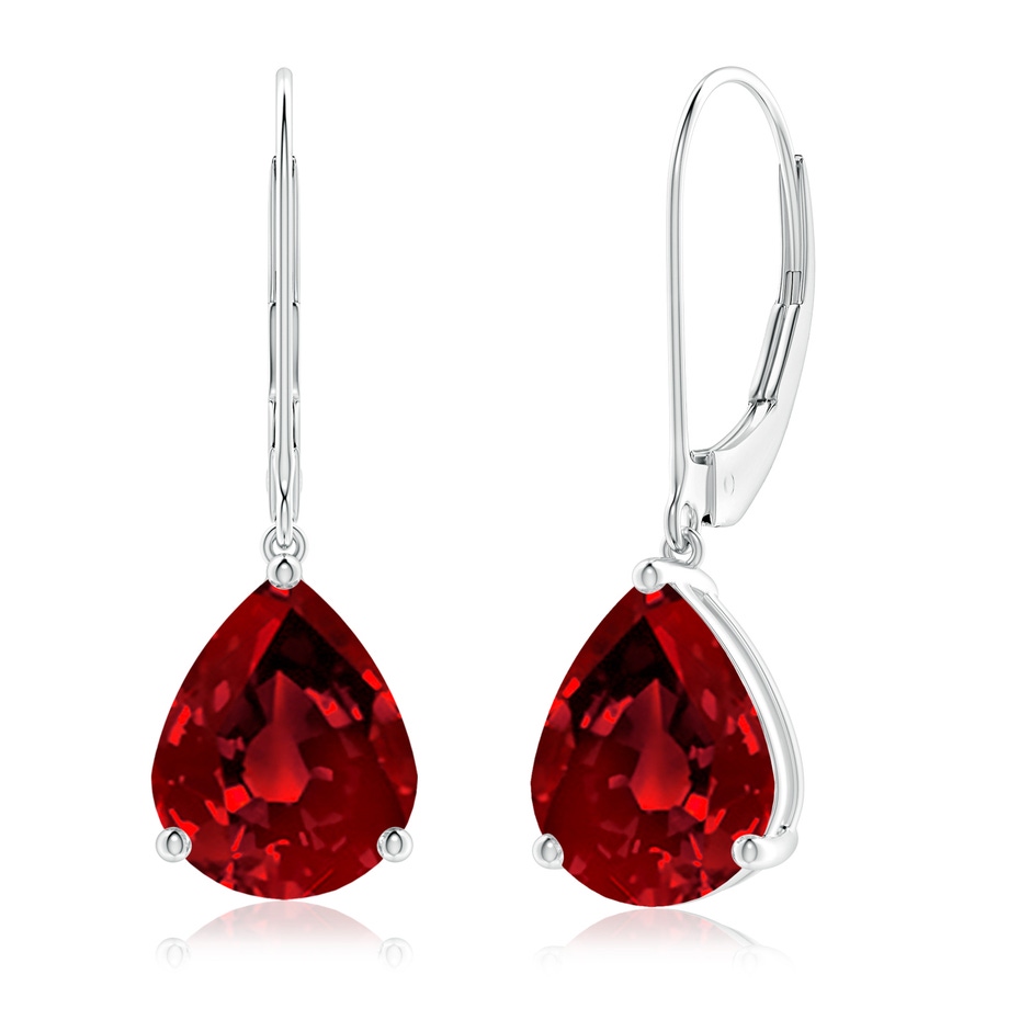 10x8mm Labgrown Lab-Grown Solitaire Pear-Shaped Ruby Leverback Earrings in White Gold 