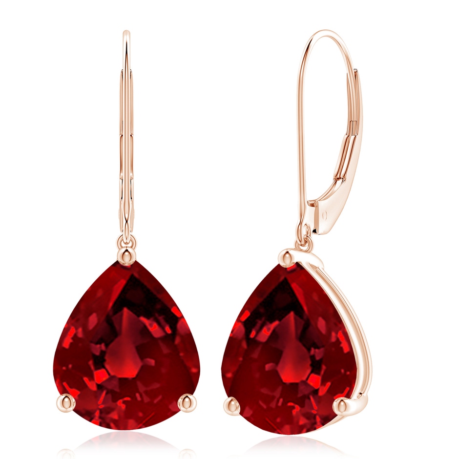 12x10mm Labgrown Lab-Grown Solitaire Pear-Shaped Ruby Leverback Earrings in 18K Rose Gold 
