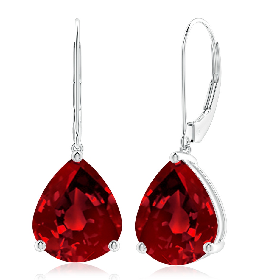 12x10mm Labgrown Lab-Grown Solitaire Pear-Shaped Ruby Leverback Earrings in 18K White Gold 