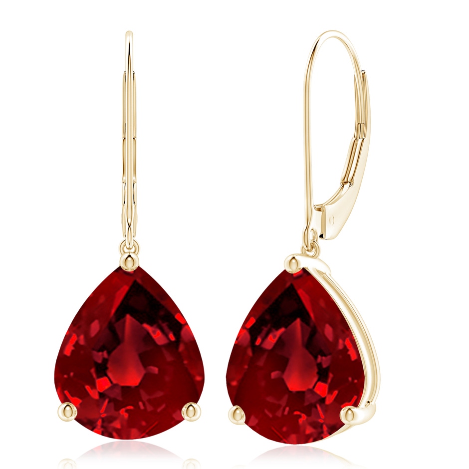 12x10mm Labgrown Lab-Grown Solitaire Pear-Shaped Ruby Leverback Earrings in Yellow Gold 