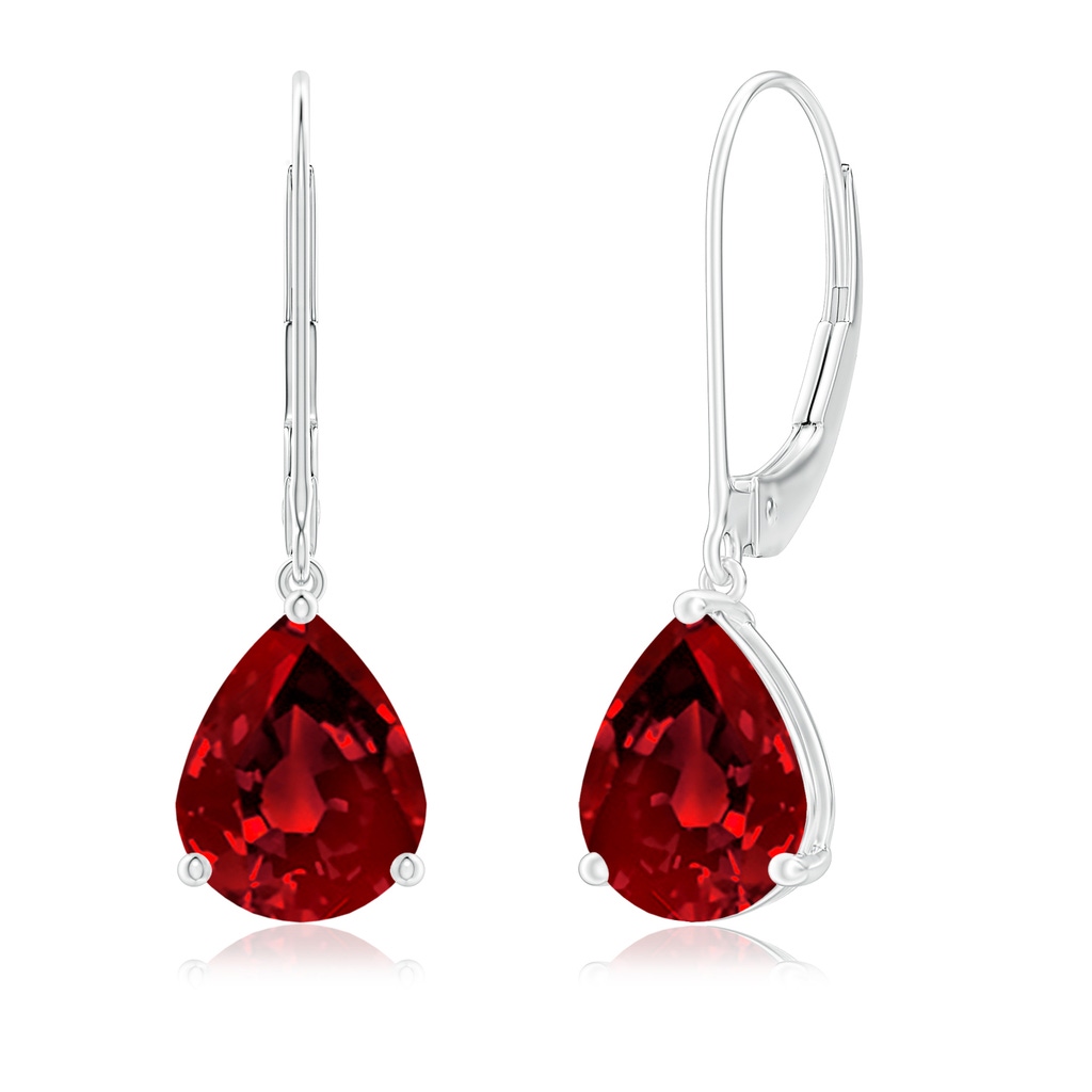 9x7mm Labgrown Lab-Grown Solitaire Pear-Shaped Ruby Leverback Earrings in White Gold
