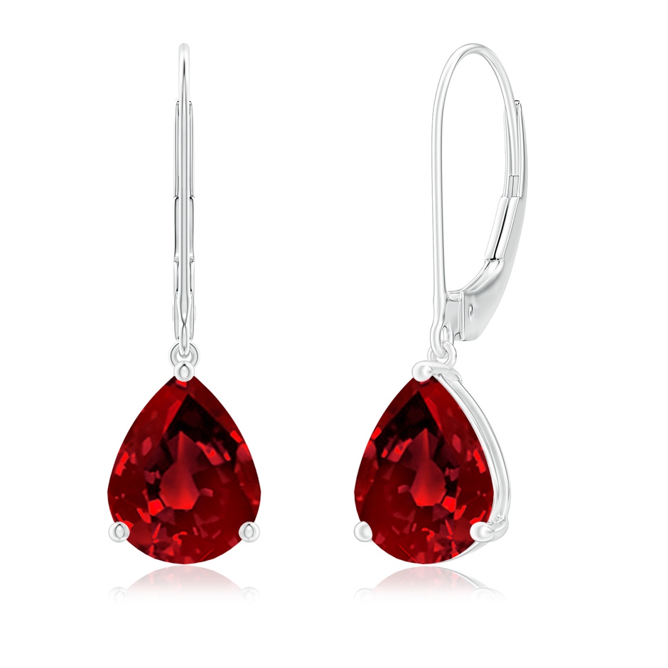 9x7mm Labgrown Lab-Grown Solitaire Pear-Shaped Ruby Leverback Earrings in White Gold 