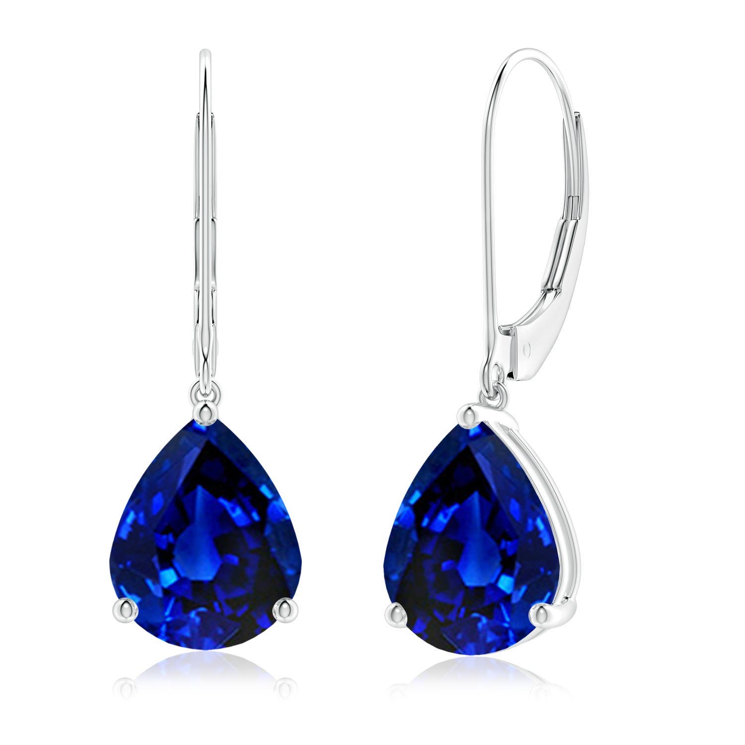 10x8mm Labgrown Lab-Grown Solitaire Pear-Shaped Blue Sapphire Leverback Earrings in 18CT White Gold