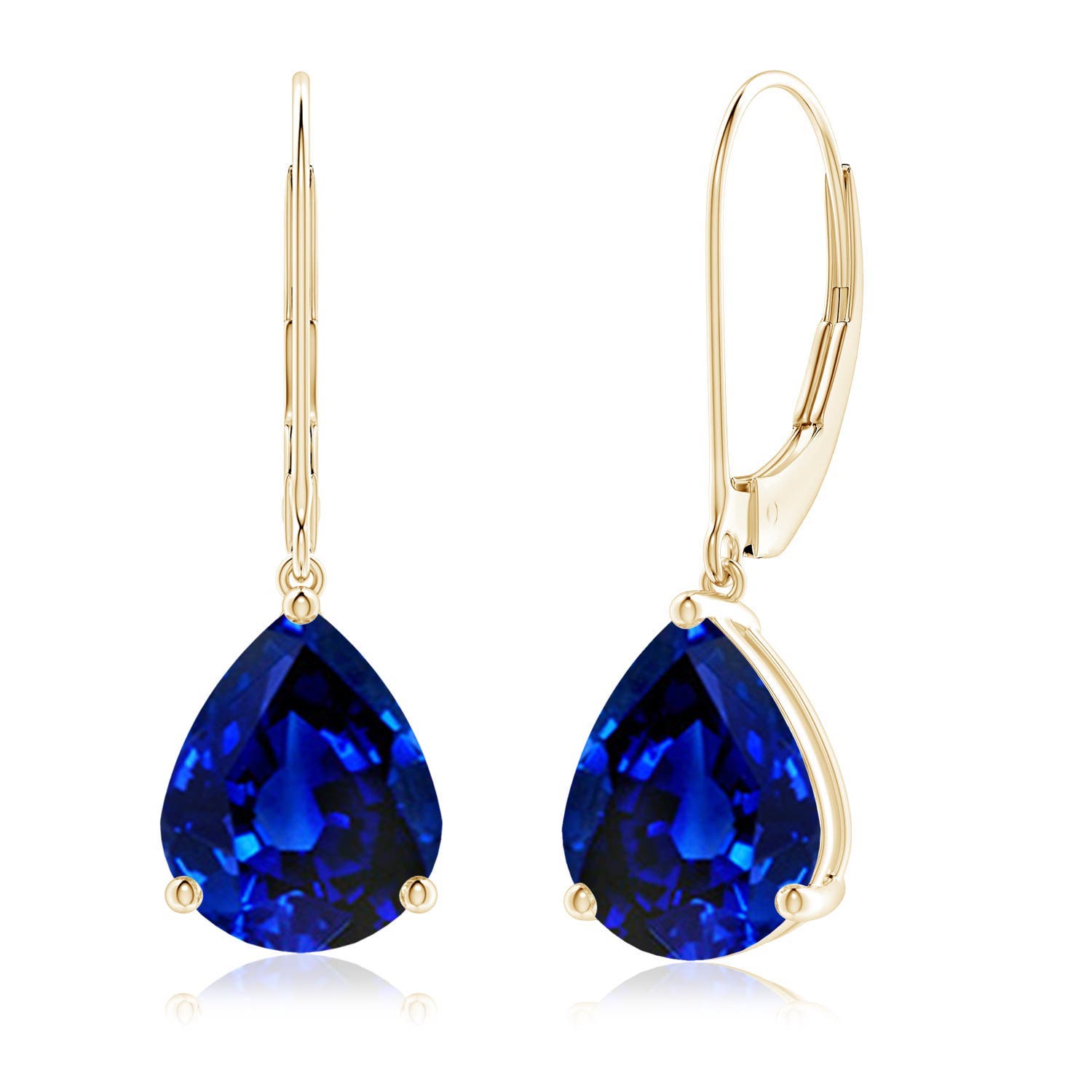 10x8mm Labgrown Lab-Grown Solitaire Pear-Shaped Blue Sapphire Leverback Earrings in 18K Yellow Gold