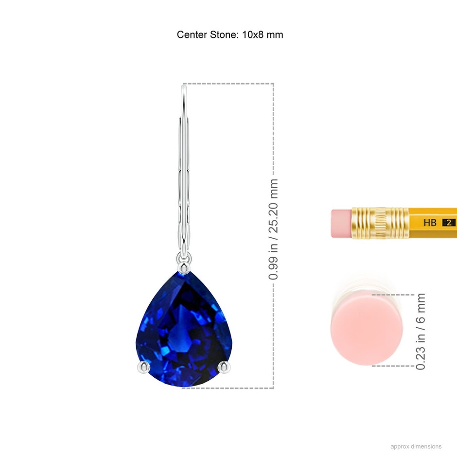 10x8mm Labgrown Lab-Grown Solitaire Pear-Shaped Blue Sapphire Leverback Earrings in P950 Platinum ruler