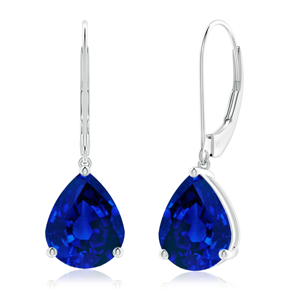 10x8mm Labgrown Lab-Grown Solitaire Pear-Shaped Blue Sapphire Leverback Earrings in White Gold