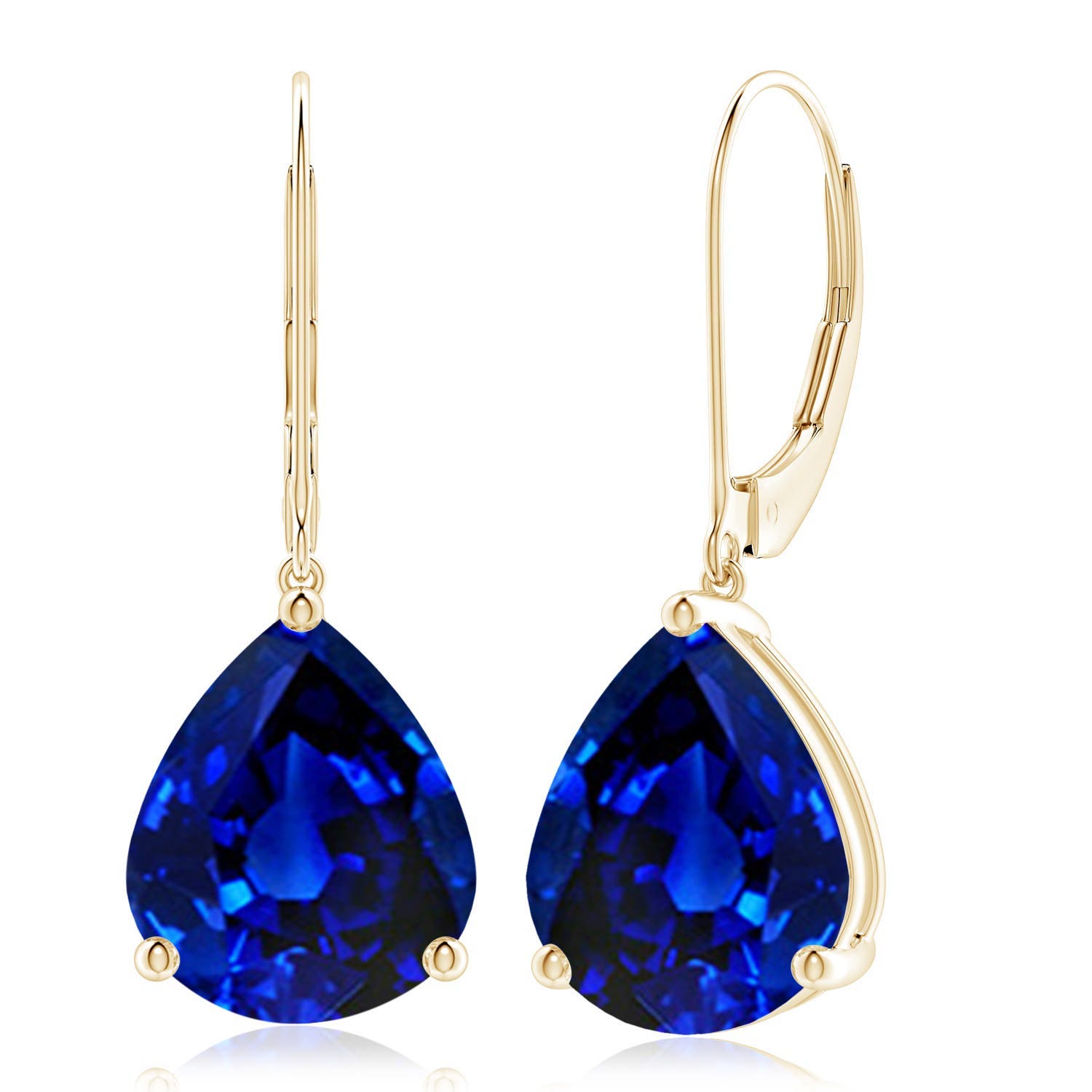 12x10mm Labgrown Lab-Grown Solitaire Pear-Shaped Blue Sapphire Leverback Earrings in 18K Yellow Gold